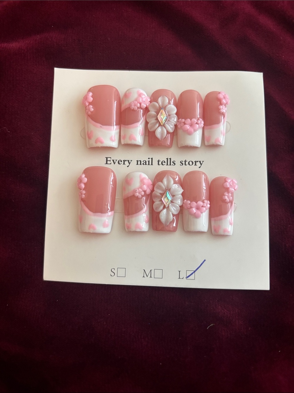 Pink Floral 3D Press-On Nail Set